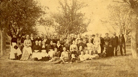 An antique photo taken at a picnic of the Reading Association of Liberal Ladies for Benevolent and Useful Purposes